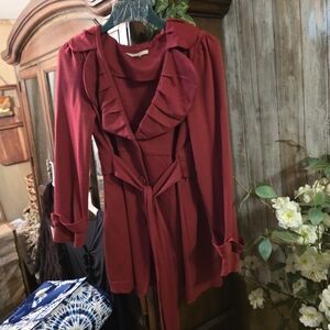 fever Red Ruffled Coat Jacket (L)